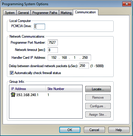 communication tab in System Options dialog