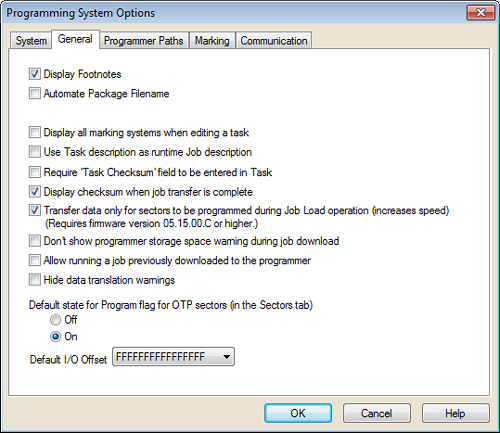 System> Options > General Tab